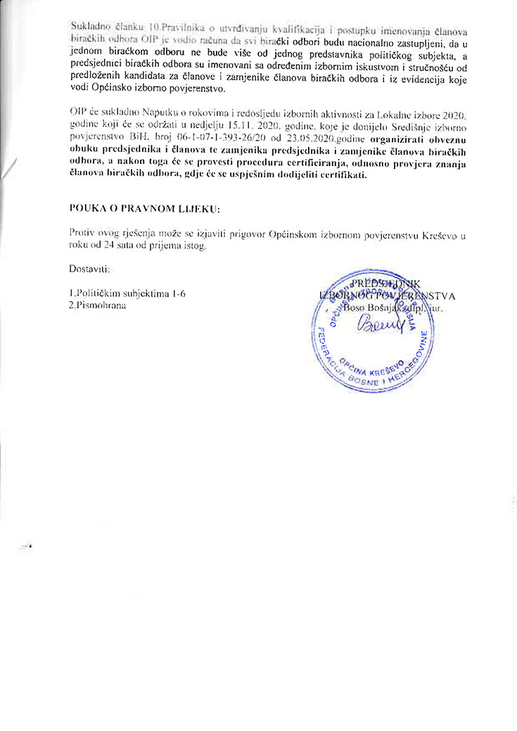 Imenovani predsjednici i članovi biračkih odbora