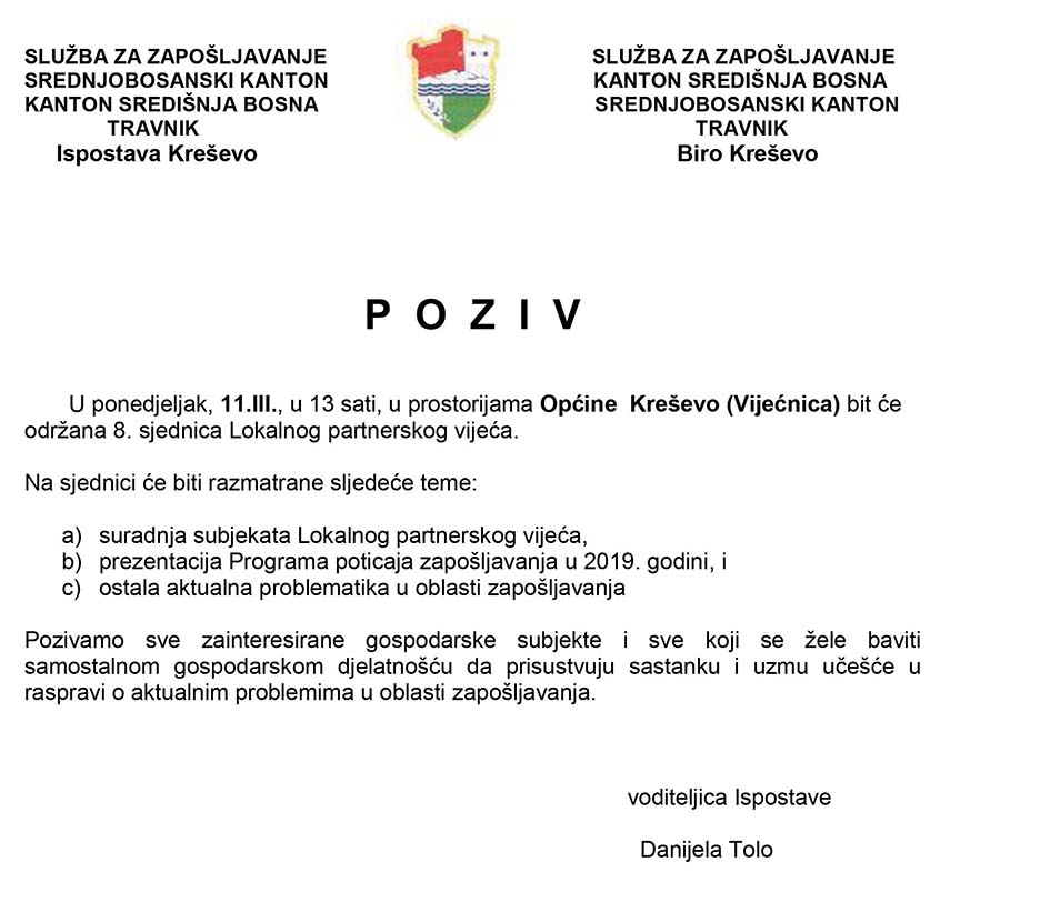 Poziv na 8. sjednicu Lokalnog partnerskog vijeća