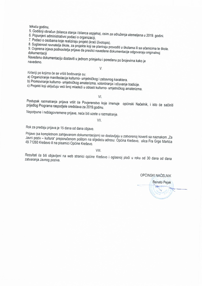 Javni poziv za dostavljanje prijava za dodjelu sredstava za kulturu iz proračuna Općine Kreševo