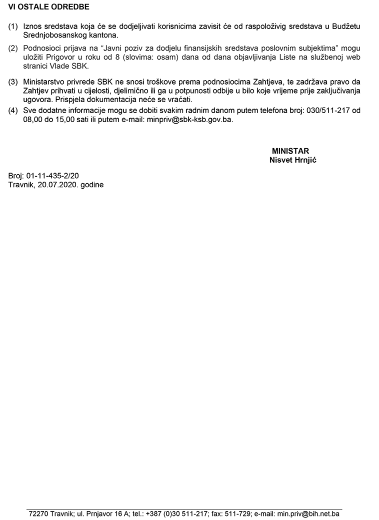 Javni poziv za dodjelu financijskih sredstava poslovnim subjektima