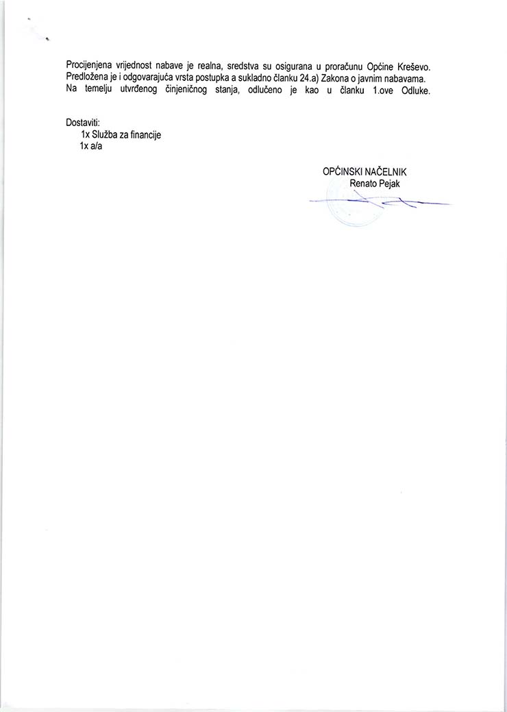Odluka o pokretanju pregovaračkog postupka bez objave obavještenja