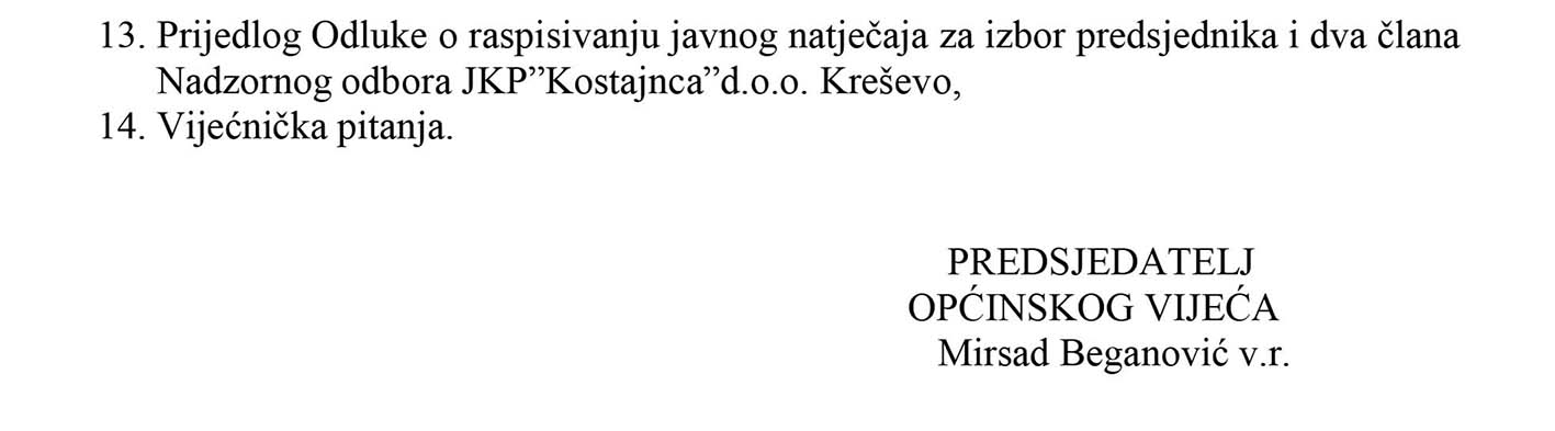 XIII. sjednica Općinskog vijeća -- najava