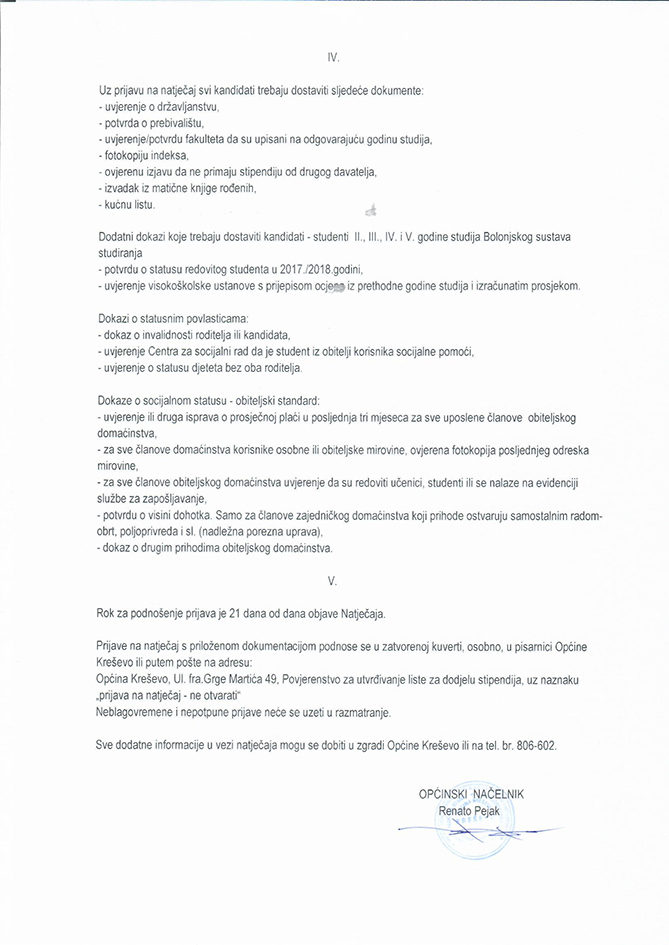 Javni natječaj Općine Kreševo za dodjelu stipendija 