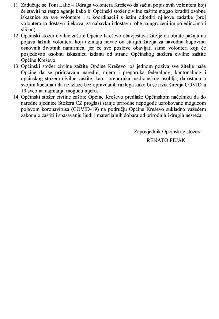 Zaključci sa sjednice Općinskog stožera Civilne zaštite (25.III.)