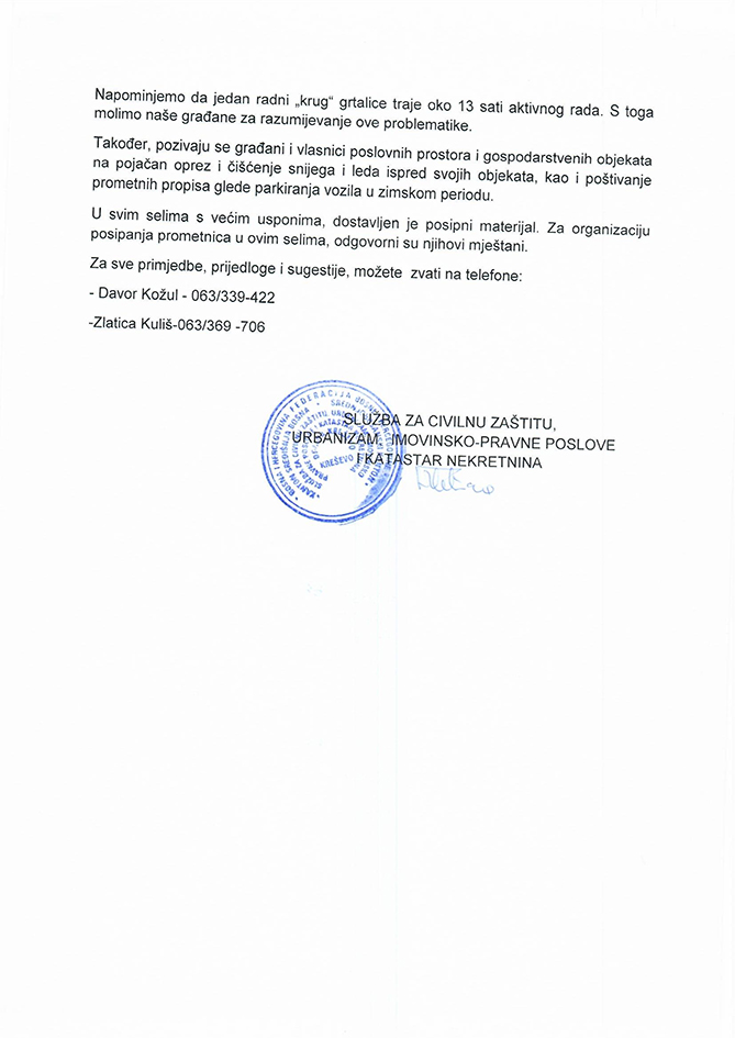 Priopćenje - održavanje lokalnih putova i gradskih prometnica