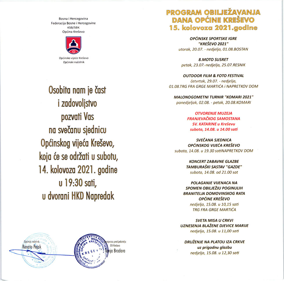 Poznat program proslave Dana općine Kreševo