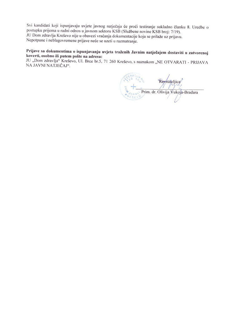 Dom zdravlja - javni natječaj za prijem u radni odnos (19. V. 2021.)