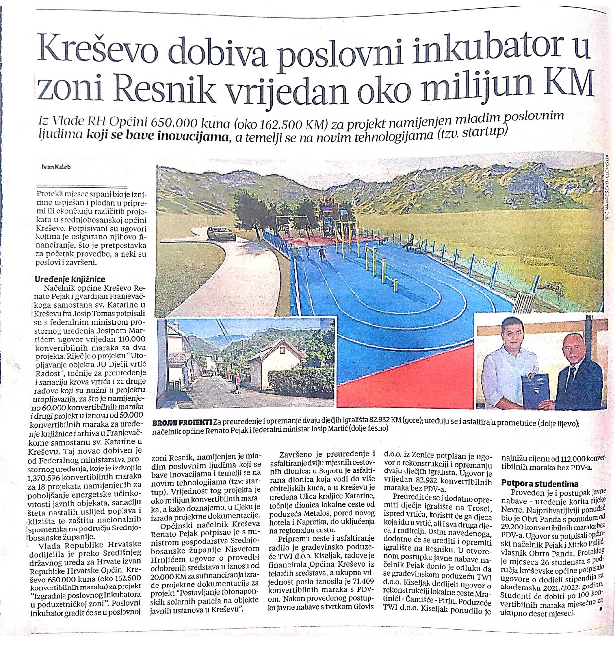 Večernji list o kapitalnim projektima u Kreševu
