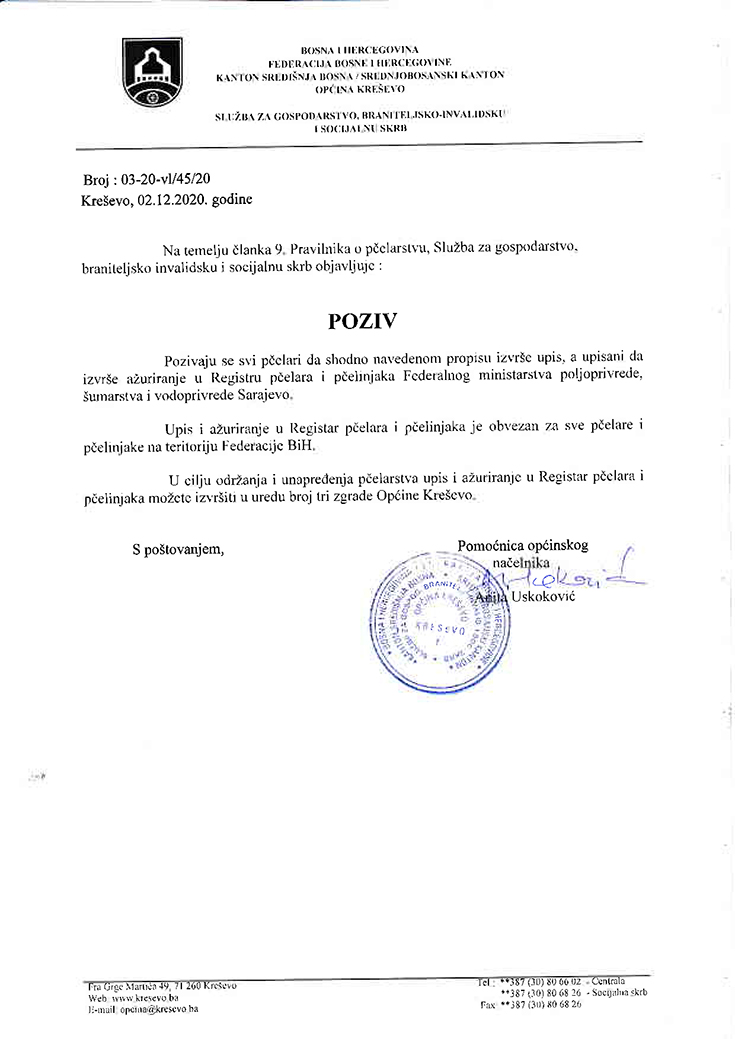 Poziv pčelarima za ažuriranje u registru pčelara i pčelinjaka