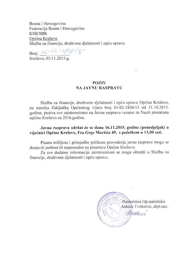 Javna rasprava o Nacrtu Proračuna