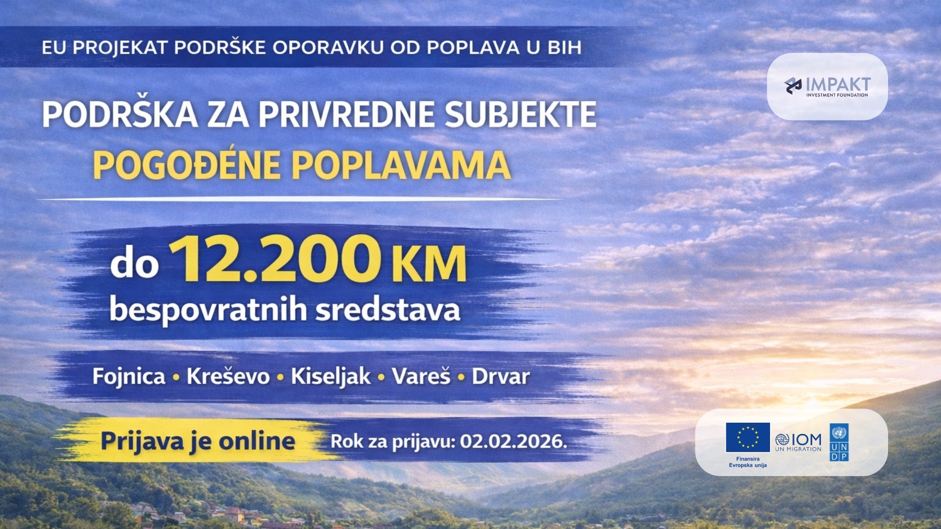 Otvoren Javni poziv: Podrška za gospodarske subjekte pogođene poplavama 2024. godine