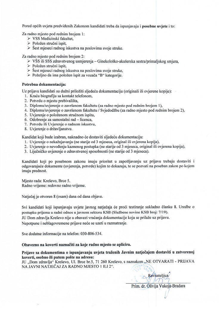 Još jedan natječaj u Domu zdravlja, traže se doktor medicine i medicinska sestra - akušerka